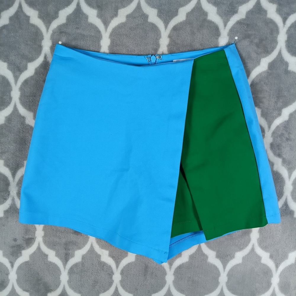 Superdown Alyssa Skort Women Size XS Blue Green Colorblock Wrap Mini 90s Retro